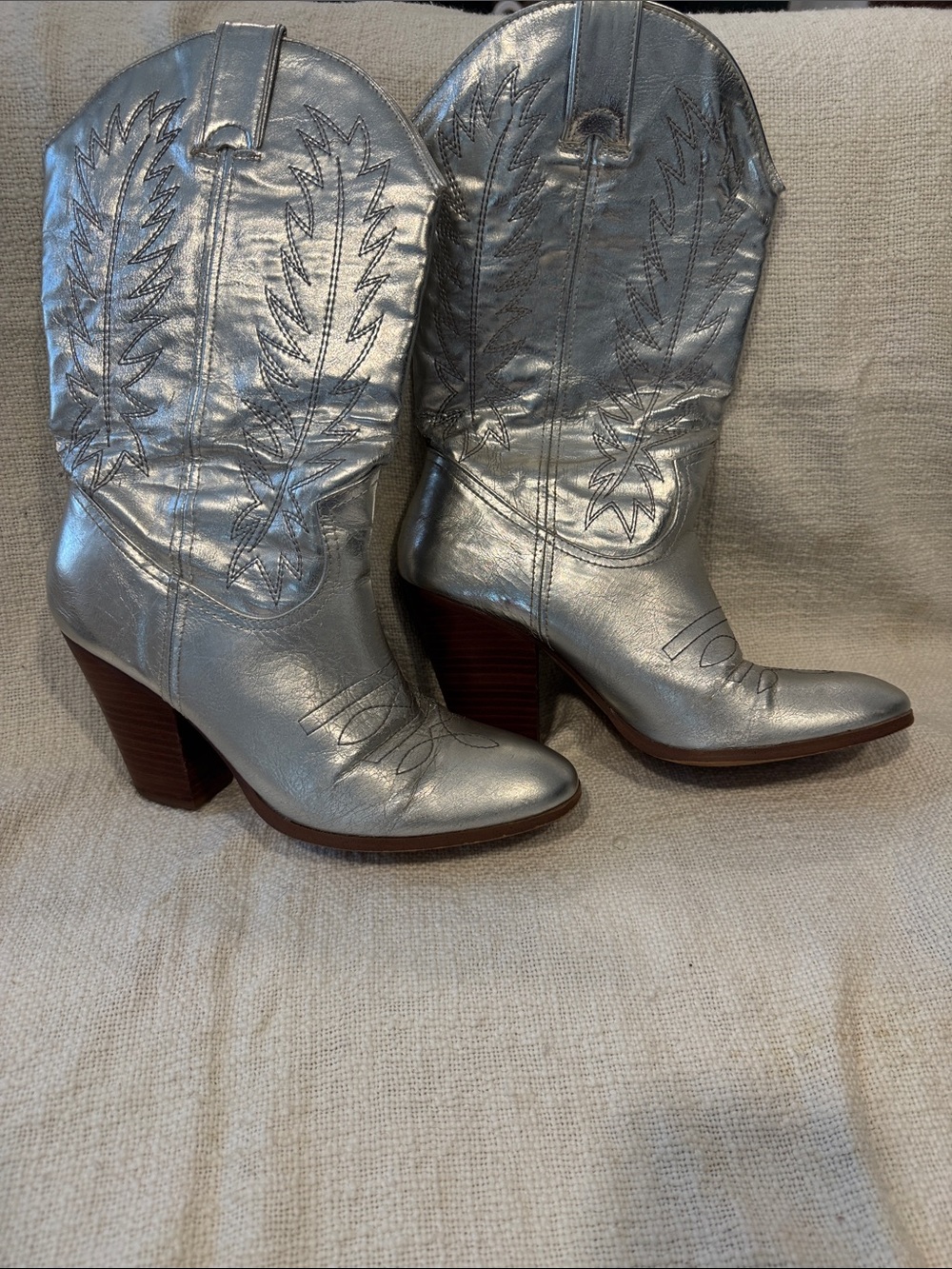 Metallic Silver Western Heel Boots for Women